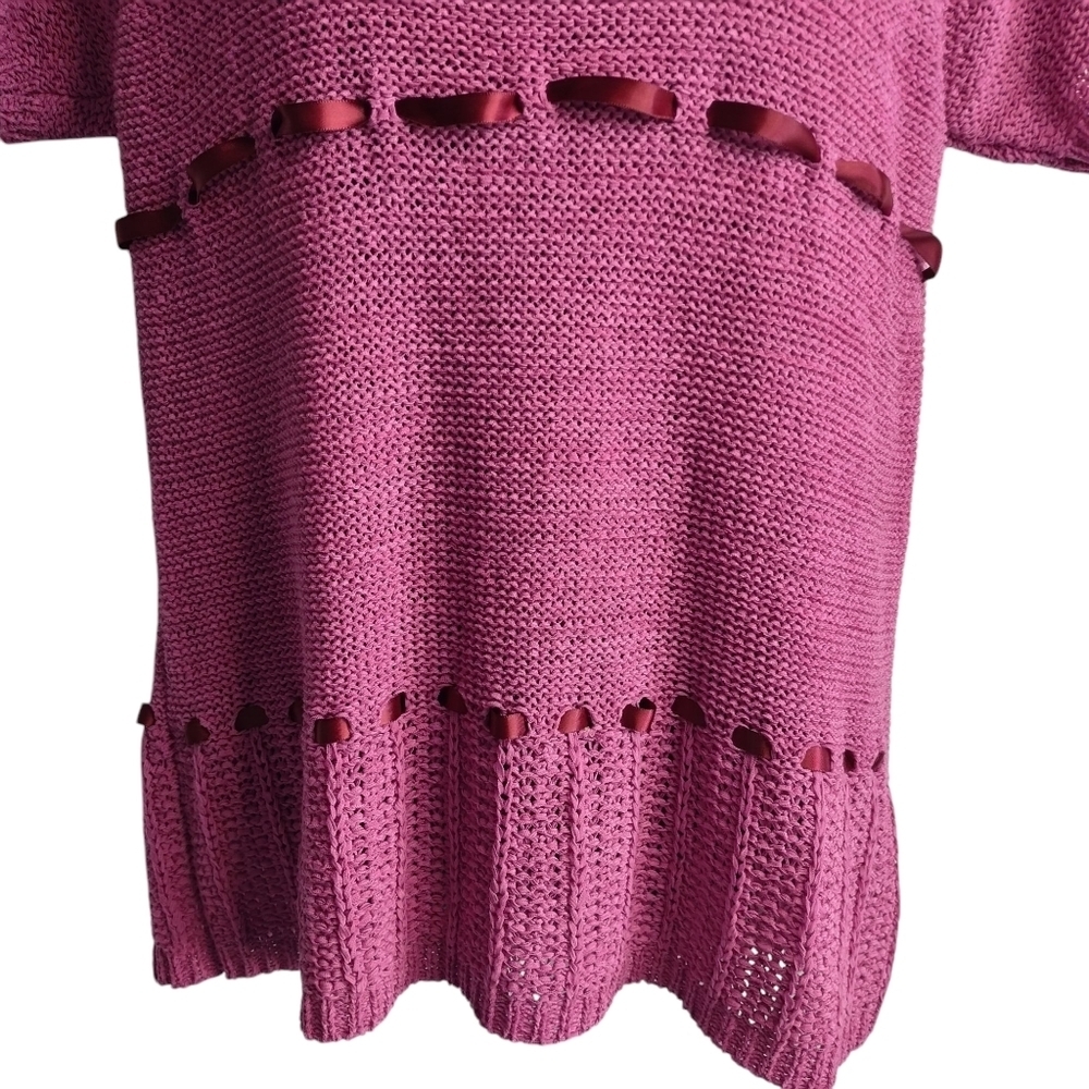 Carducci Top Womens Pink Ribbon knit Shortsleeve Crewneck Sweater Size XL - Picture 4 of 10